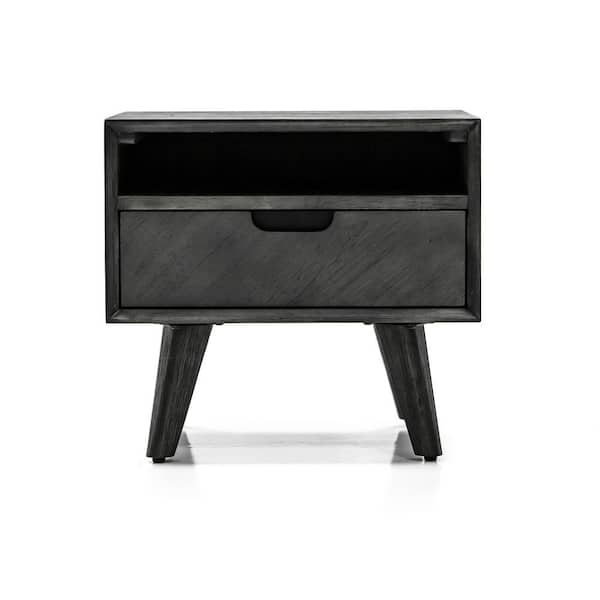Armen Living Mohave Mid-Century Tundra Grey Acacia Single Drawer Night Stand