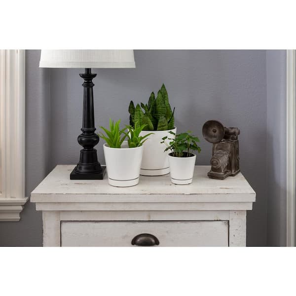 6 in. Piedmont Small White Ceramic Planter (6 in. D x 5.7 in. H) with Drainage Hole Decorative Pots (2-Pack)
