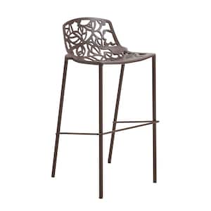 Devon Mid-Century Modern Aluminum Outdoor Bar Stool with Powder Coated Frame and Footrest, Brown