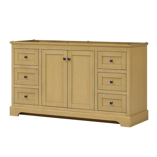 Avery 59.25 in. Bath Vanity Cabinet without Top in Honey Oak with Matte Black Trim