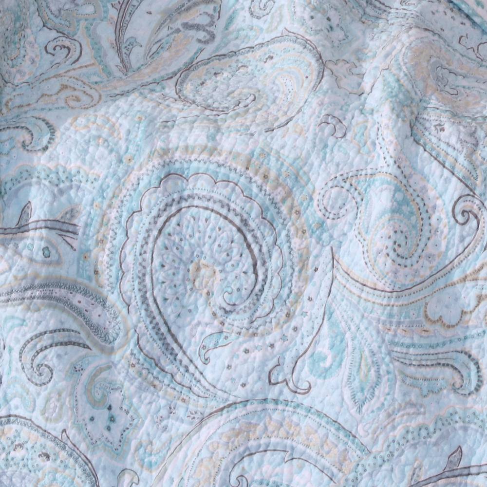 Spruce Blue and Tan Cotton Reversible Quilted Throw