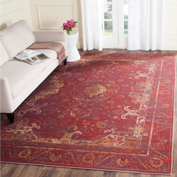 Vintage 8 ft. x 11 ft. Purple/Fuchsia Border Distressed Floral Area Rug