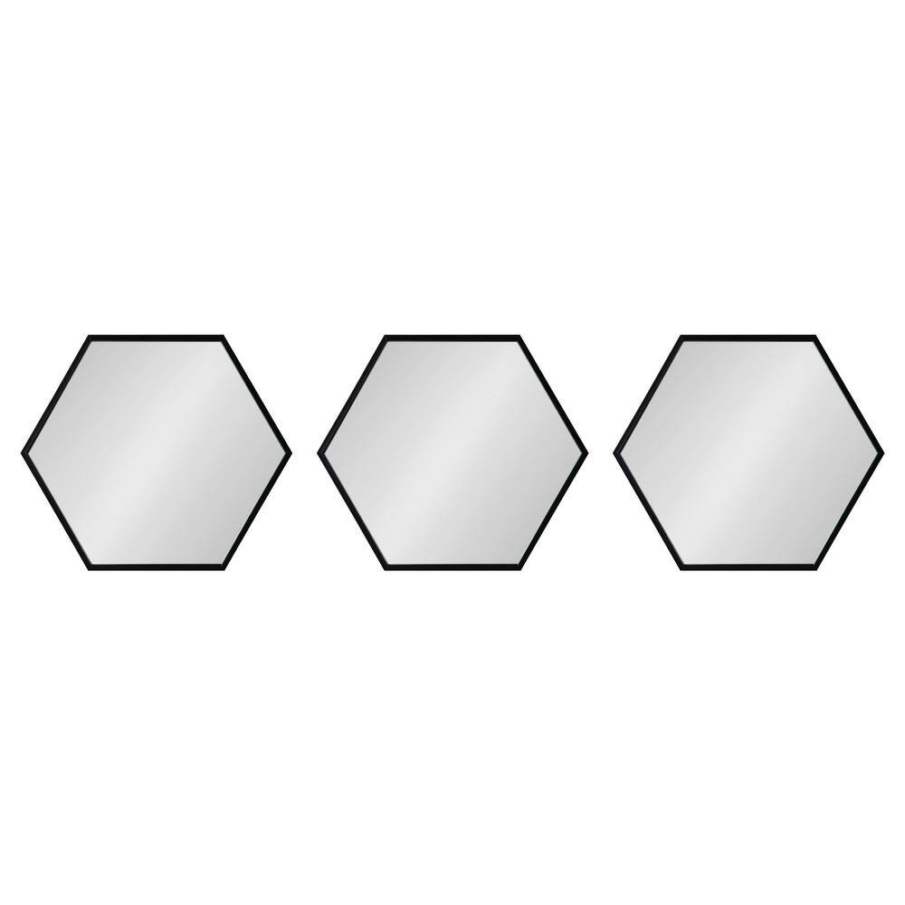 Black Hexagon Wall Mirror Set, 3 Pieces, 14x16