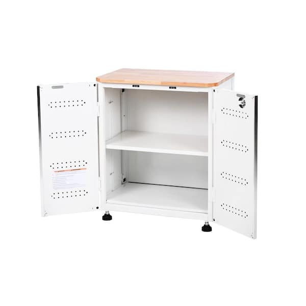 Husky - HUSKY 28 in. W x 33 in. H x 19 in.D Folding 22-Gauge Steel 1-Piece Garage Storage System in White w/ Wooden Worktop