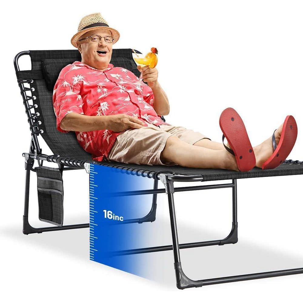 2-Piece Folding Chaise Lounge, 16 in. High Portable Sunbathing Chair, Overs