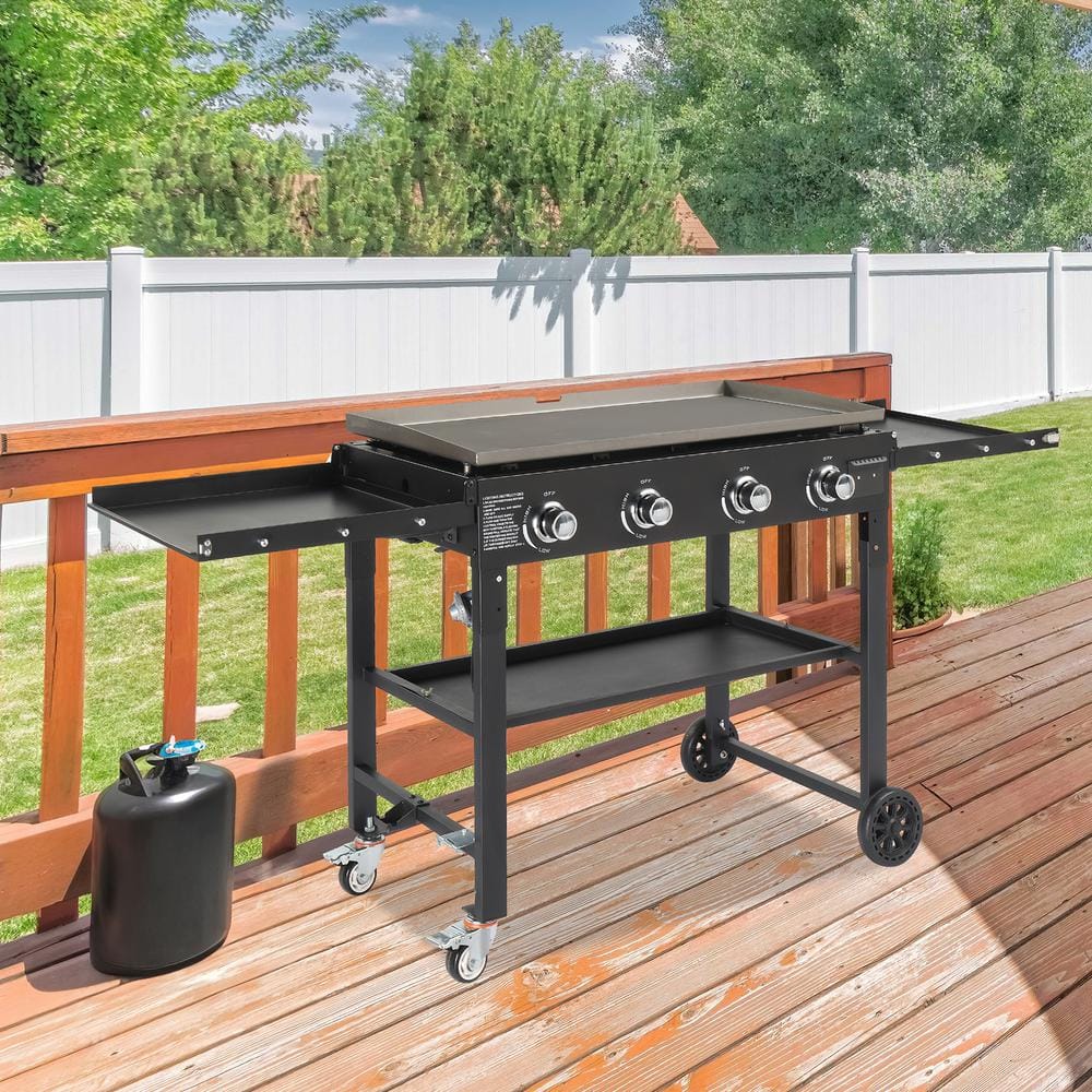 Foldable Black 4-Burner Propane Gas Griddle Cooking Station