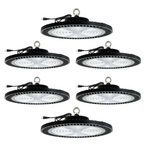 6-Pack 240W Black UFO LED High Bay Light 5000K 36000LM with Plug AC100-277V Commercial Lighting for Warehouse/Shop/Barn