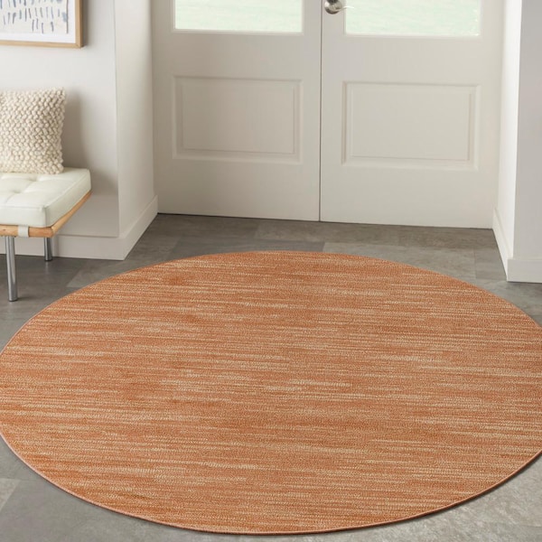 Essentials 4 ft. Round Rust Abstract Contemporary Round Indoor/Outdoor Area Rug