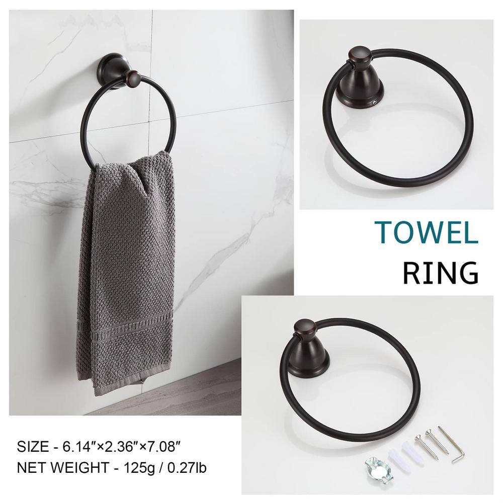 Dark Oil Rubbed Bronze 4-Piece Bathroom Hardware Set with 24" Towel Bar