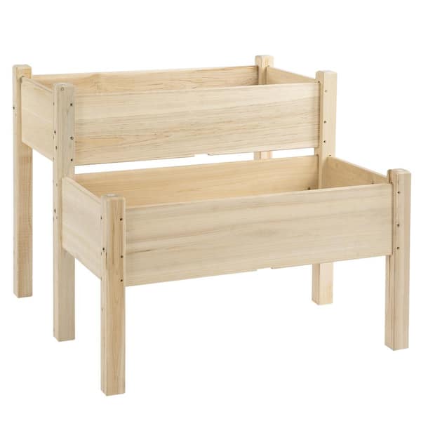 34 in. W x 34 in. D x 28 in. H Natural Wooden 2-Tier Raised Garden Bed