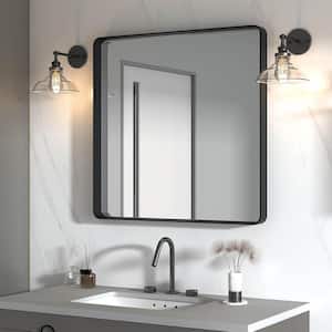 36 in. W x 36 in. H Rectangular Aluminum Framed Wall Bathroom Vanity Mirror in Black