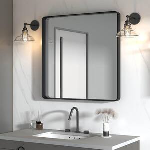 36 in. W x 36 in. H Rectangular Aluminum Framed Wall Bathroom Vanity Mirror in Black