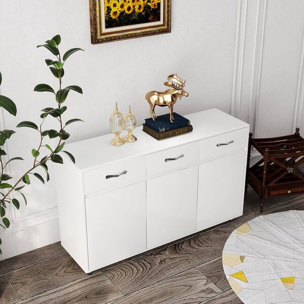 FUNKOL 52.56in x 15.94in x 32.68in White MDF Ready to Assemble Kitchen Cabinet with 3 Drawers and 3 Doors