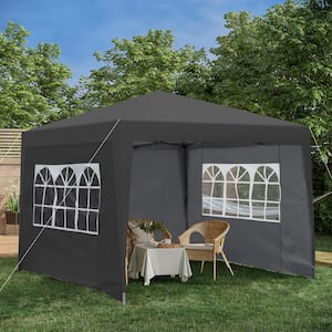 10 ft. x 10 ft. Outdoor Pop Up Gazebo Sky Tent Removable, 2 Side Walls with Windows, Comes with Carry Bag, Black