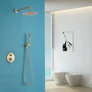 1-Spray Patterns with 1.5 GPM 10 in. Wall Mounted Dual Shower Heads with Rough-In Valve in Gold