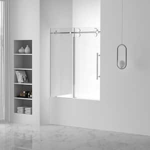 60 in. W x 66 in. H Sliding Tub Door Frameless in Chrome Finish with Tempered Clear Glass