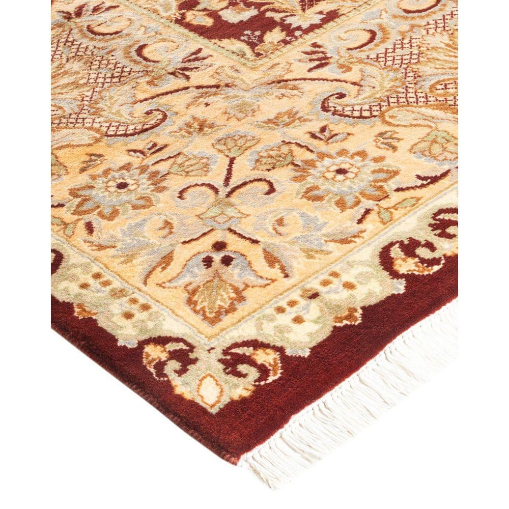 Traditional Red and Beige Hand-Knotted Wool 9' x 12' Oriental Rug