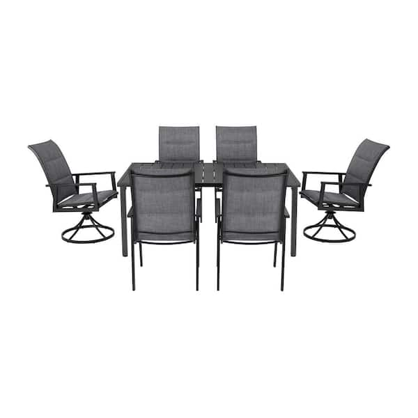 Hampton bay high garden black steel padded sling outdoor patio 2025 swivel dining chairs