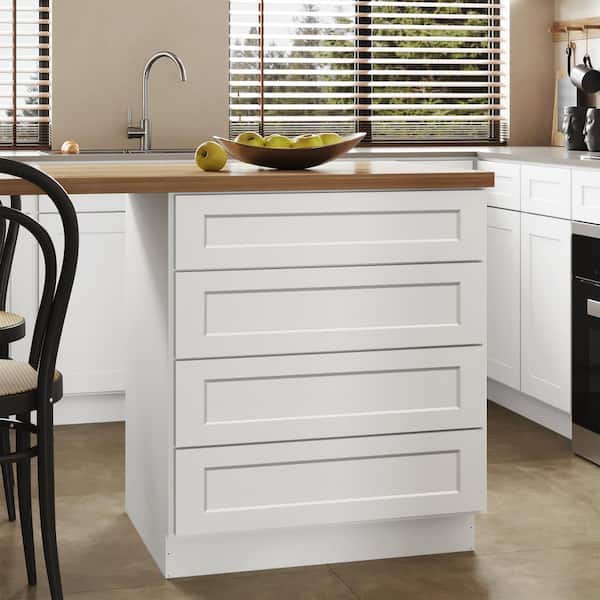 Hausvita 30 in. W x 24 in. D x 34.5 in. H in Shaker White Plywood Ready to Assemble Kitchen Base Cabinet with 4 Drawers