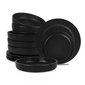 Stone Lain Senso 12-Piece Black New Bone China Dinnerware Set (Service for 4)