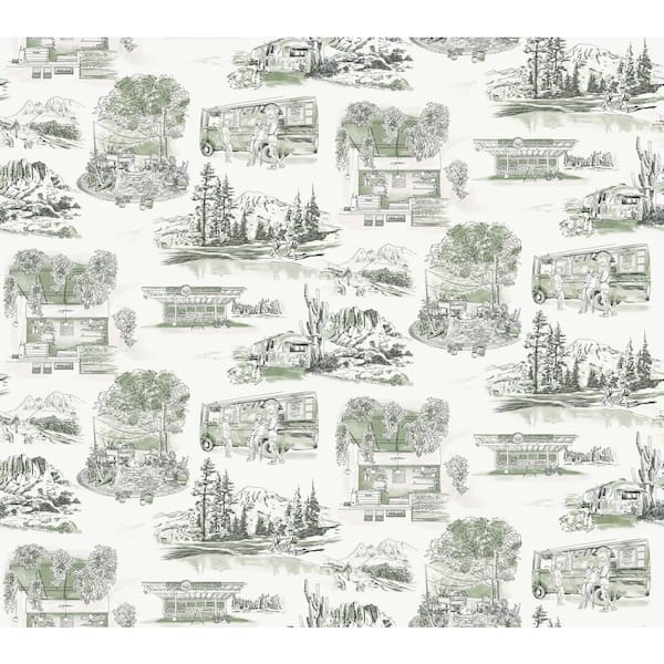 York Wallcoverings Modern Vista Toile Evergreen Wallpaper Roll