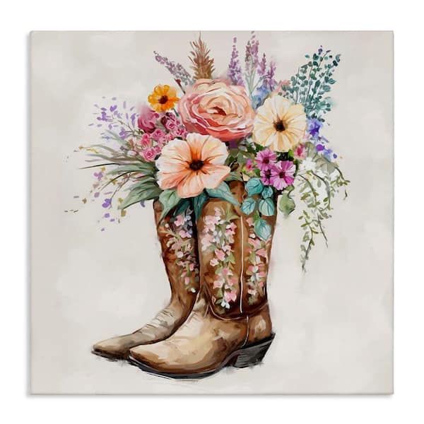 Country Cowboy Boots Bouquet by Ziwei Li Unframed Graphic Art Print Nature 17 in. x 17 in.