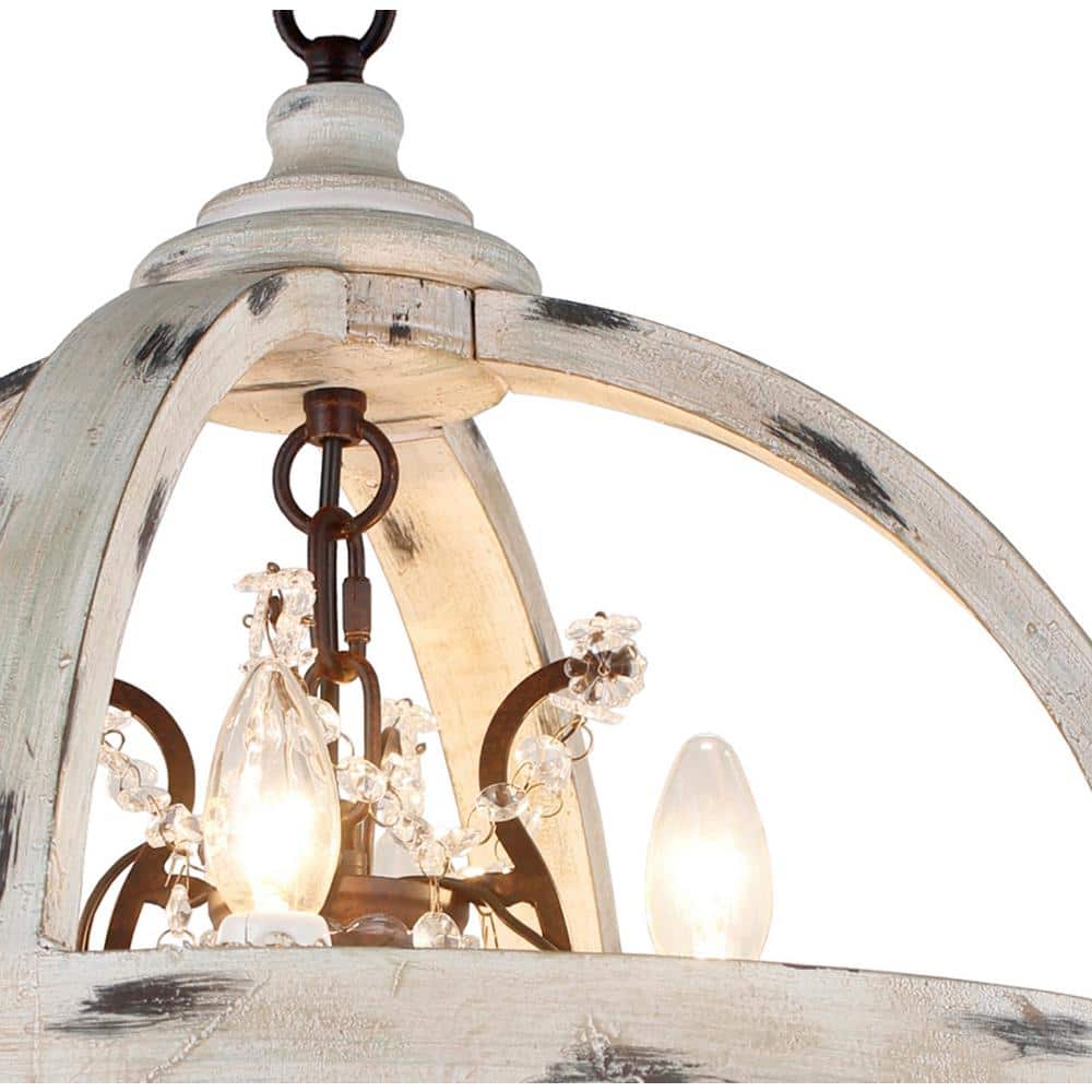 Withered White Wood and Crystal Candle Style Globe Chandelier