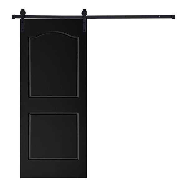 AIOPOP HOME Modern TWO PANEL ARCHTOP Designed 84 in. x 36 in. MDF Panel Black Painted Sliding Barn Door with Hardware Kit