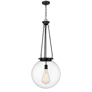 Beacon 100-Watt 1-Light Matte Black Shaded Mini Pendant Light with Clear Glass Shade