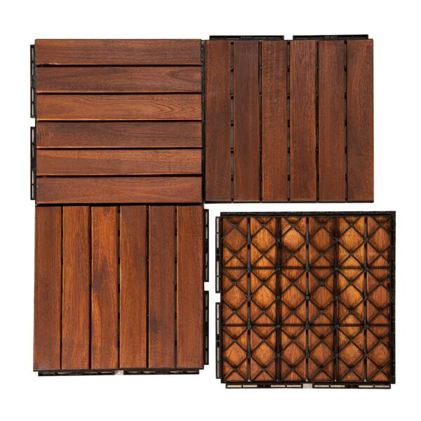 TIRAMISUBEST 12 in. x 12 in. Brown Striped Pattern Solid Acacia Wood Wide Plank Flooring Outdoor Floor Tile (10-Pack) (10 sq. ft.)