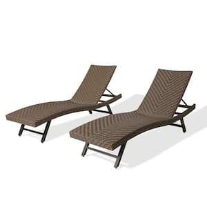 Patio 2-Piece Aluminum Padded Wicker Outdoor Chaise Lounge with Adjustable Backrest and Wheels