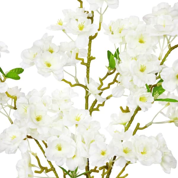 LIVING LUXURY 40 in. Cream White Artificial Cherry Blossom Flower