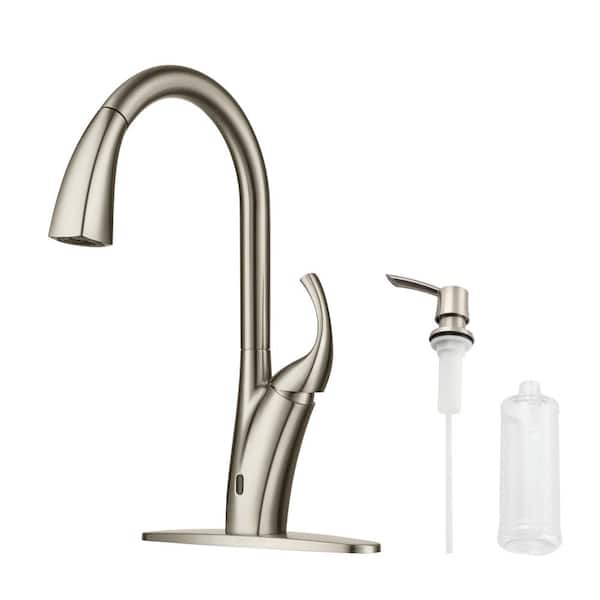 3-Spray Patterns 1.8 GPM Touchless Single Handle Pull Down Sprayer Kitchen Faucet with Soap Dispenser in Brushed Nickel