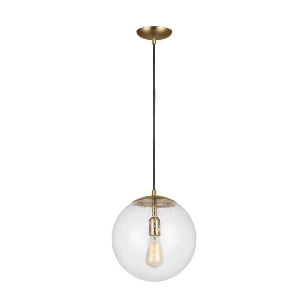 Leo Hanging Globe 12 in. 1-Light Satin Brass Pendant with Clear Seeded Glass Shade price history on PriceWatchPro