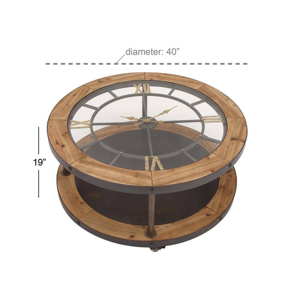 Timeless 40" Industrial Round Coffee Table with Clock Top and Metal Frame