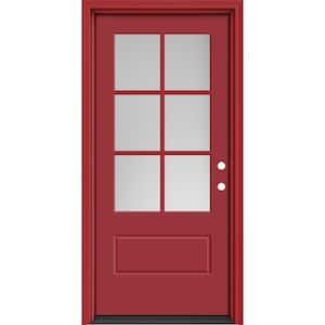 Performance Door System 36 in. x 80 in. VG 6-Lite Left-Hand Inswing Pearl Red Smooth Fiberglass Prehung Front Door