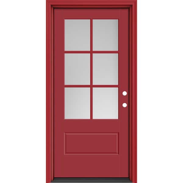 Masonite Performance Door System 36 in. x 80 in. VG 6-Lite Left-Hand Inswing Pearl Red Smooth Fiberglass Prehung Front Door