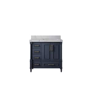 Hudson 36 in. W x 22 in. D x 36 in. H Right Offset Sink Bath Vanity in Navy Blue with 2 in. Venatino Qt. Top
