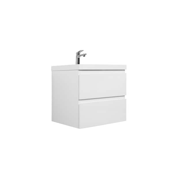 CASAINC 24 in. W Floating Single Sink Bath Vanity in Glossy White with Resin Gloss White Top
