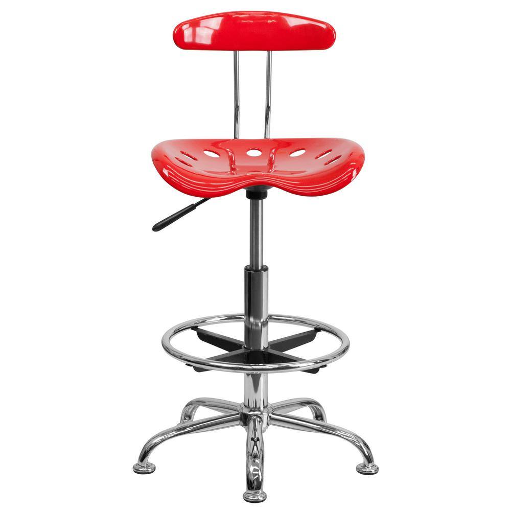 Vibrant Red and Chrome Swivel Drafting Stool with Tractor Seat
