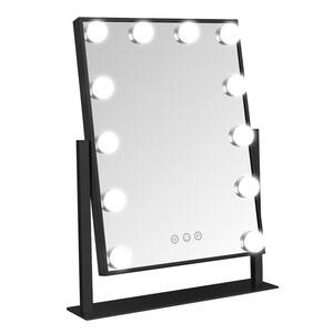12 in. W x 16 in. H 12 Bulbs Rectangular Tabletop 3-Colors Dimming LED Rotation Metal Framed Makeup Mirror in Black