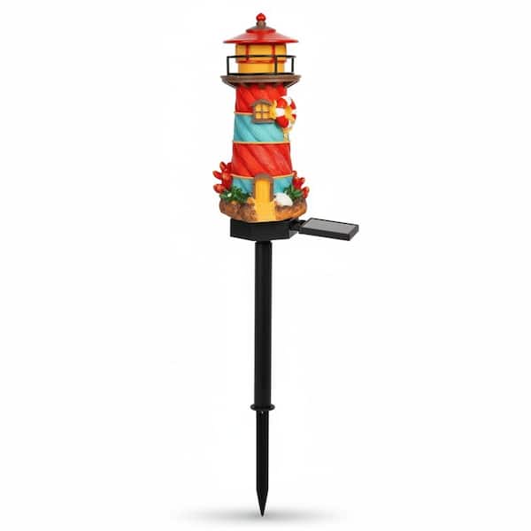 Red Metal Miniature Lighthouse Decorative Stake