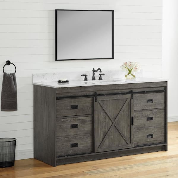SUDIO Rafter 60 in. W x 22 in. D Bath Vanity in Charcoal Gray with Carrara  White Engineered Stone Vanity Top with White Sink Rafter-60CG-S - The Home  Depot