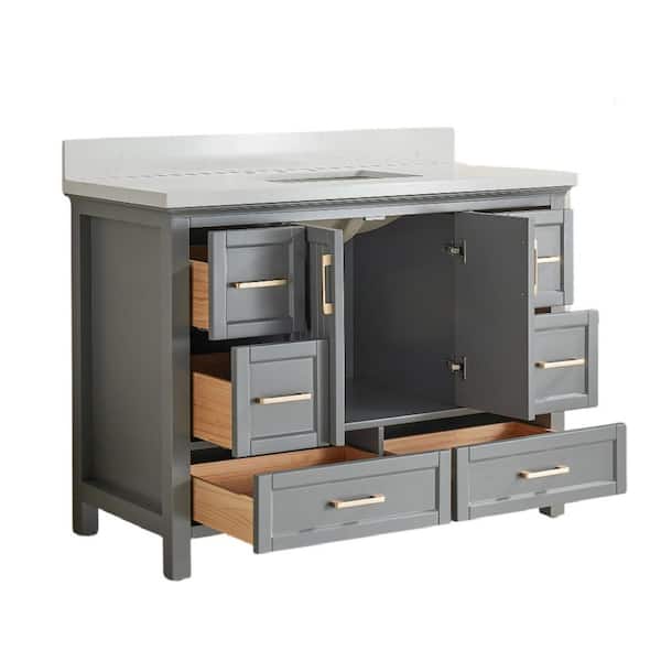 48 in. W x 22 in. D x 35.5 in. H Single Sink Solid Wood Bath Vanity in Gray with White Carrara Marble Top, Soft-Close