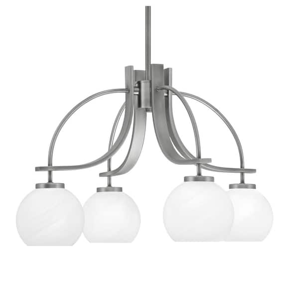 Unbranded Olympia 14.75 in. 4-Light Graphite Downlight Chandelier 5 in. White Marble Glass Shade