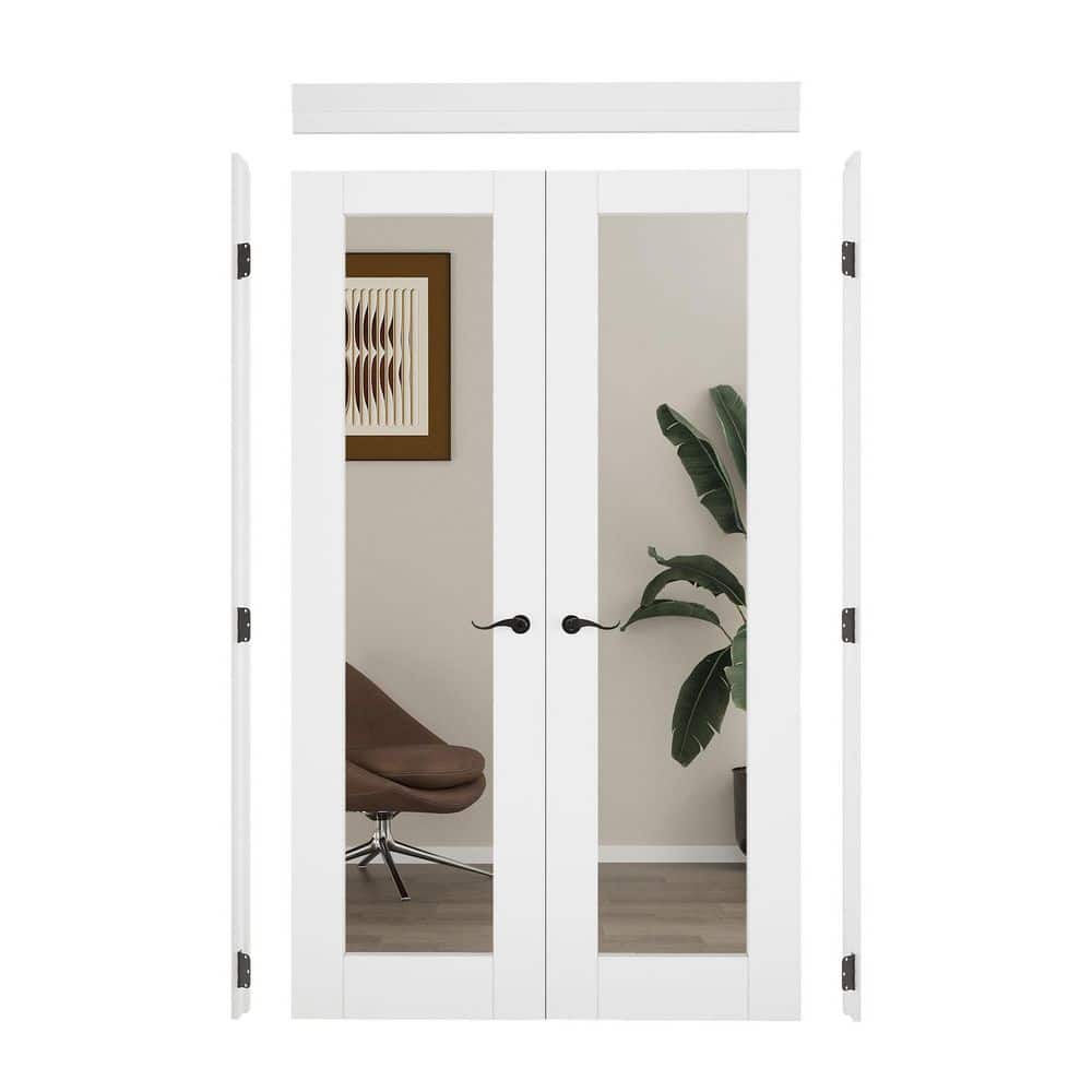 48 in. x 80 in. 1 Lite Mirrored Glass Universal Primed Solid Core Glass Double Prehung French Door + Quick Assemble Jamb price history on PriceWatchPro