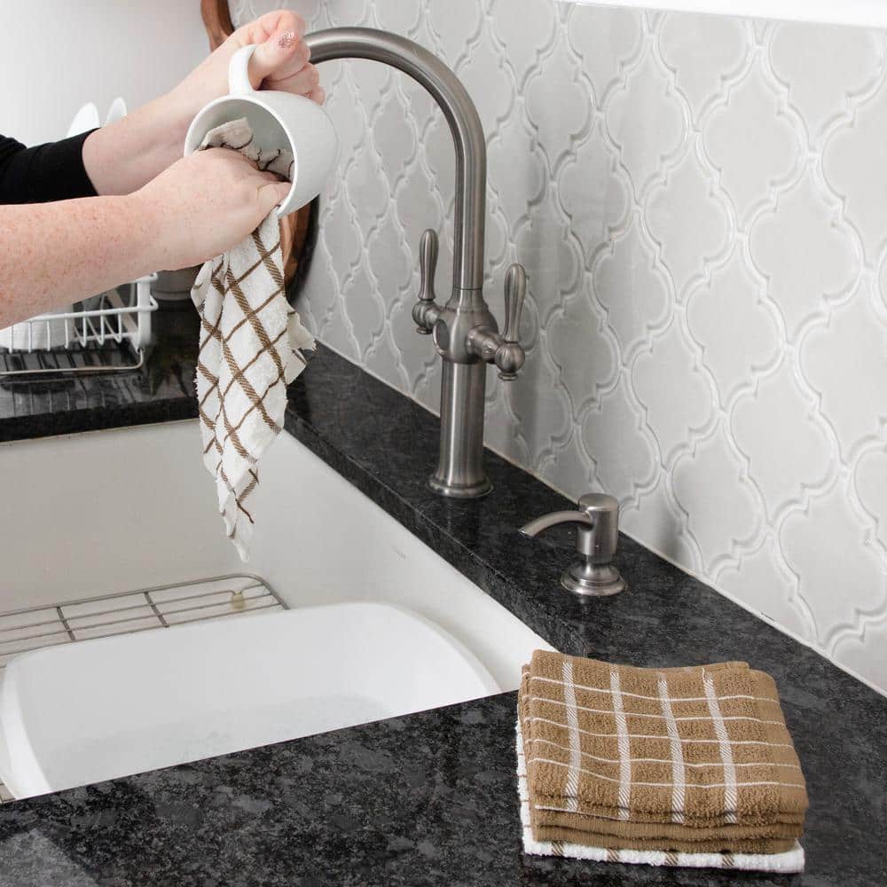 Mocha and White Cotton Terry Kitchen Towel and Dish Cloth Set