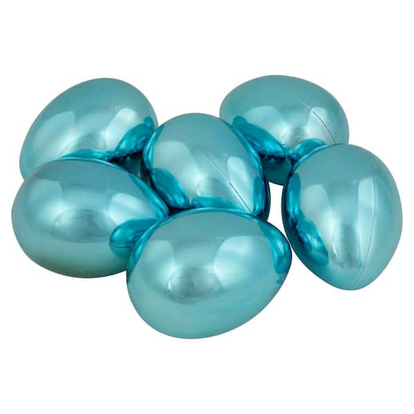 Set of 6 Metallic Blue Medium Size Easter Egg Decorations 3.5 in.