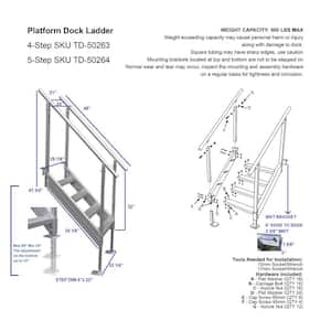 4-Step Stair 21-in. Wide Aluminum Platform Boat Dock Ladder for Seawalls and Stationary Dock Systems