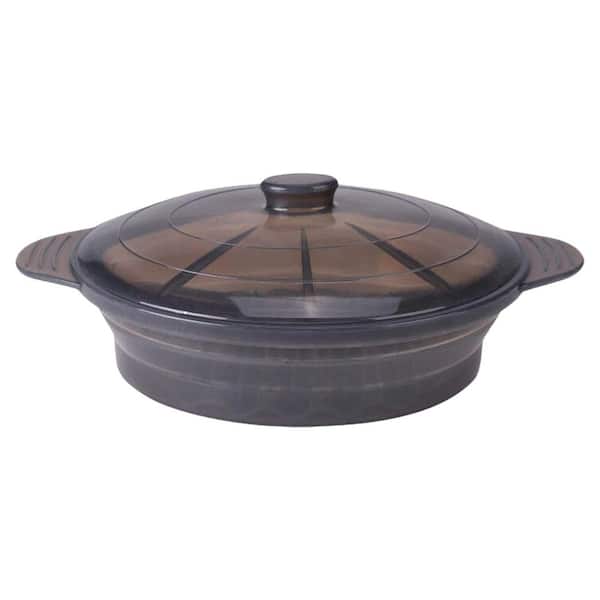 2pcs Collapsible Silicon Steamer Microwaveable Cookware with Handle and Lid for Vegetables, Meal Prep in Black